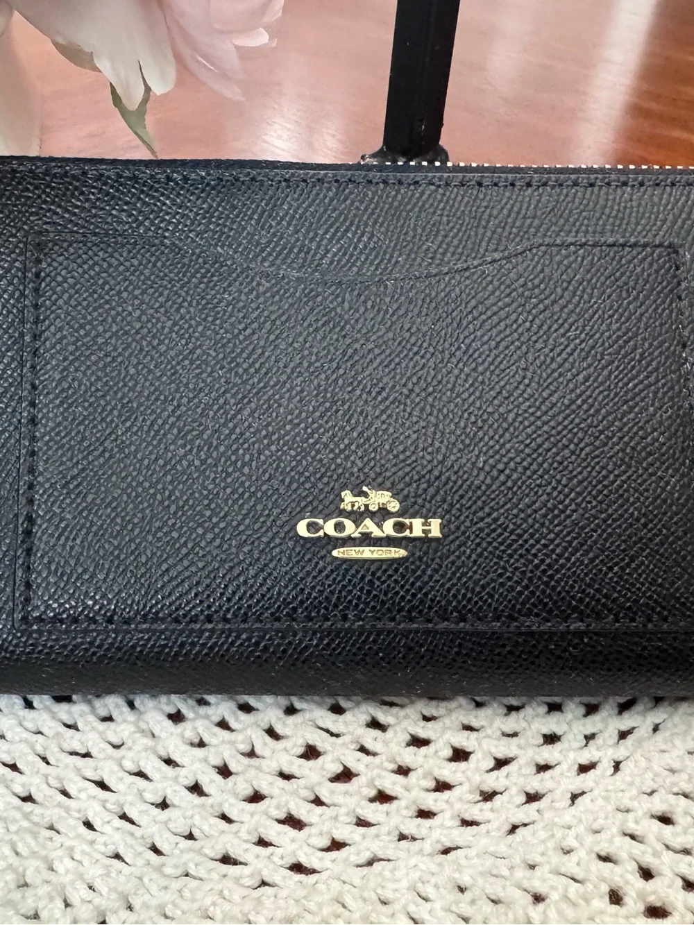 COACH Black Crossgrain Leather City Zip Tote Bag & Matching Slim Accordion Walle